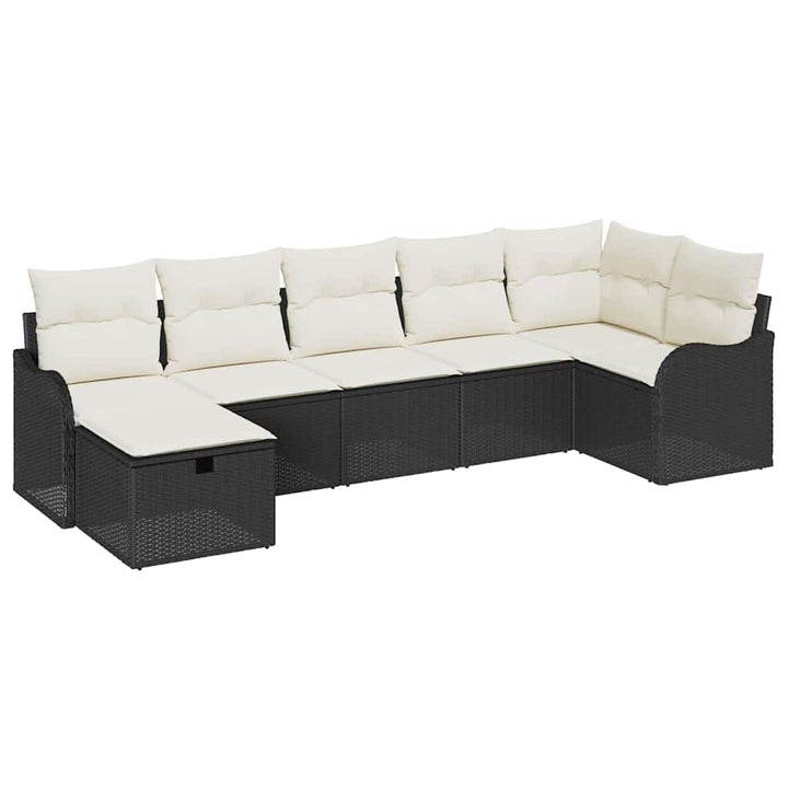 Havesofa Sæt med pude med opbevaring 7 pcs Sort Poly rattan