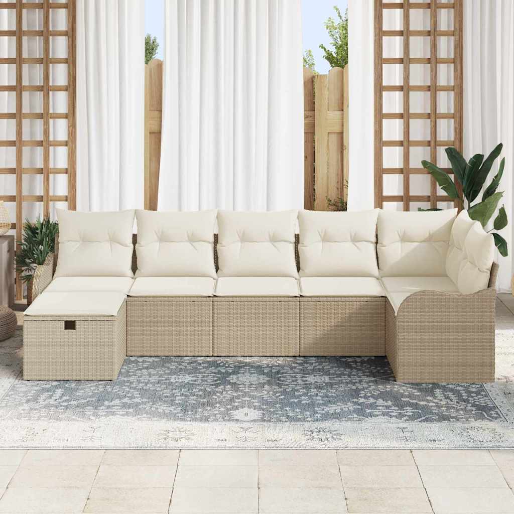 Havesofa Sæt med pude med opbevaring 7 pcs Beige Poly rattan