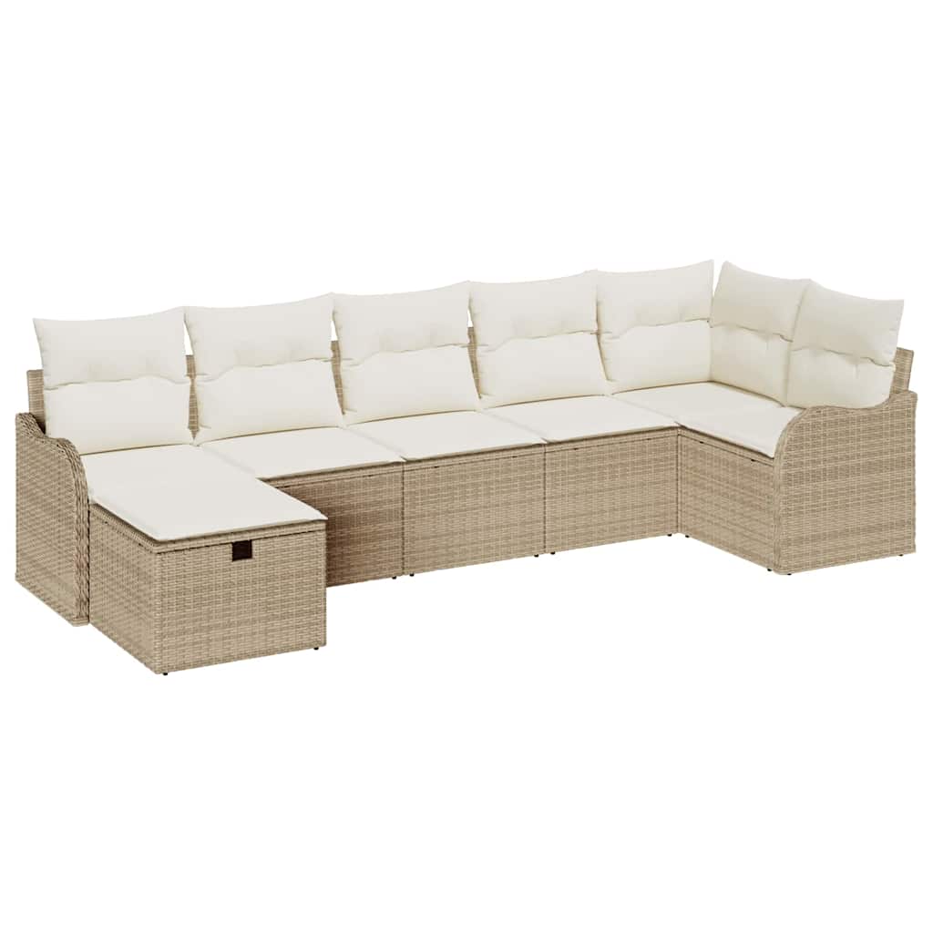 Havesofa Sæt med pude med opbevaring 7 pcs Beige Poly rattan
