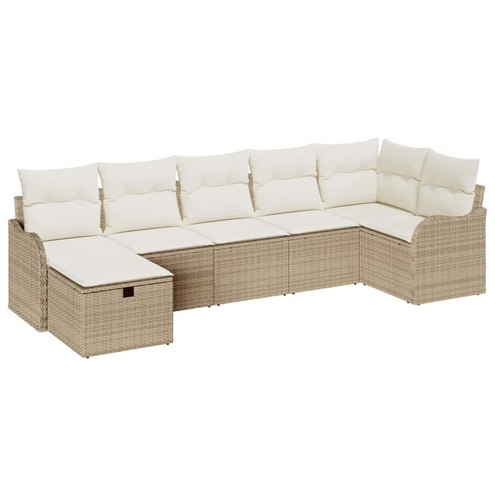 Havesofa Sæt med pude med opbevaring 7 pcs Beige Poly rattan