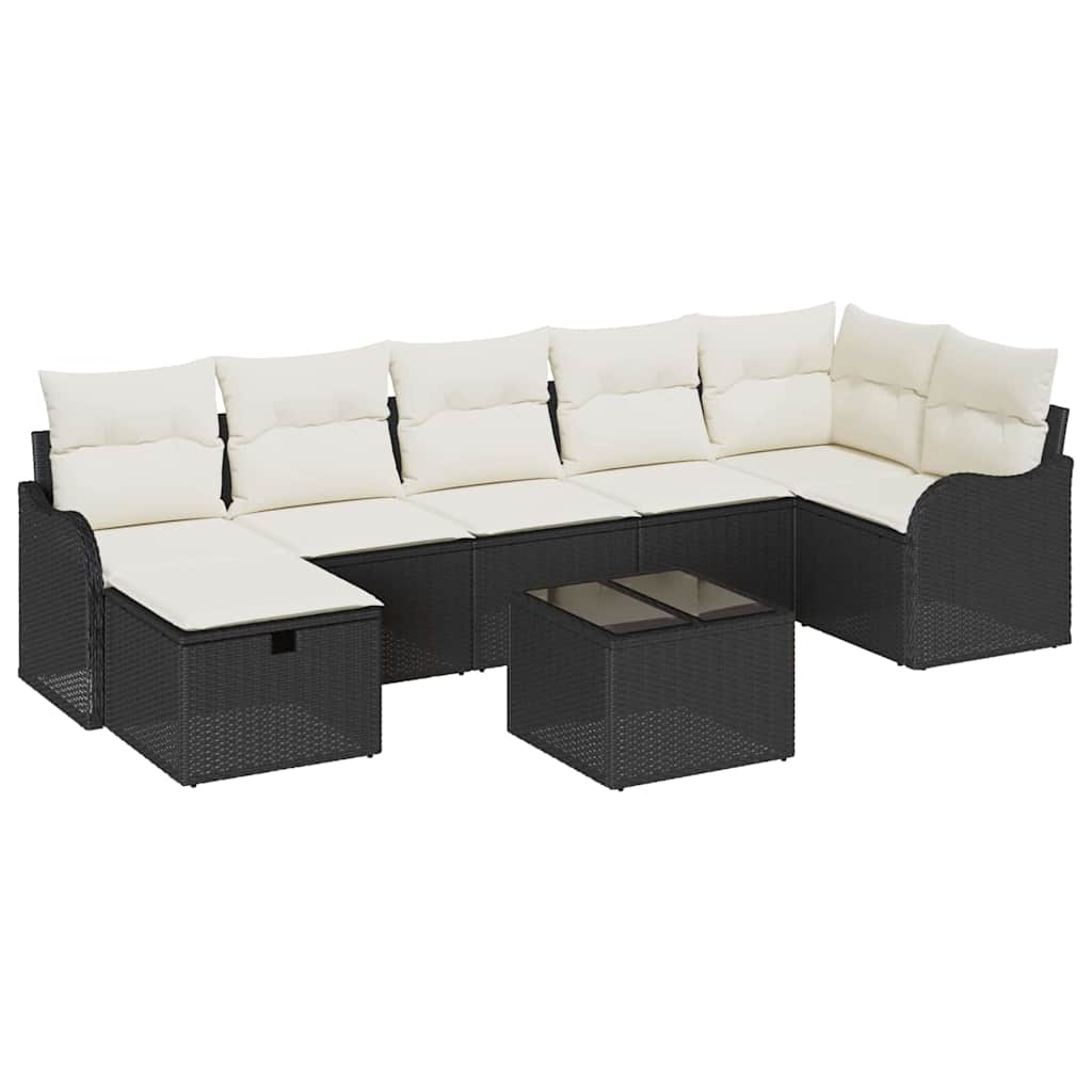 Havesofa Sæt med pude med opbevaring 8 pcs Sort Poly rattan