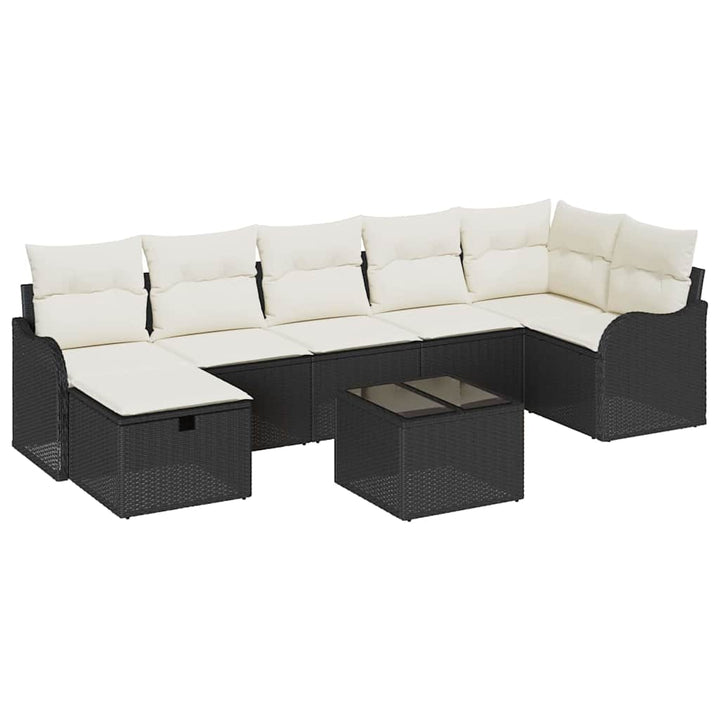 Havesofa Sæt med pude med opbevaring 8 pcs Sort Poly rattan