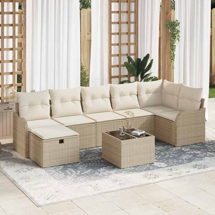 Havesofa Sæt med pude med opbevaring 8 pcs Beige Poly rattan