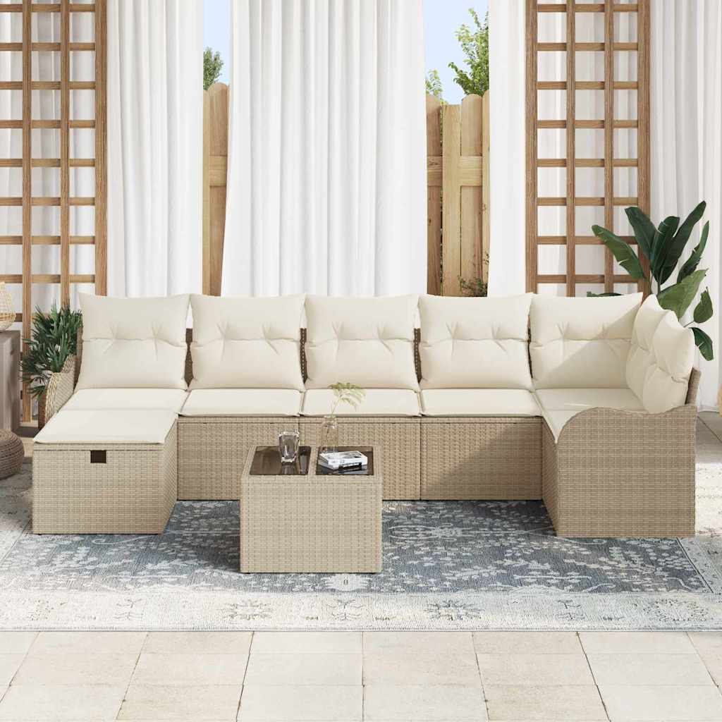 Havesofa Sæt med pude med opbevaring 8 pcs Beige Poly rattan