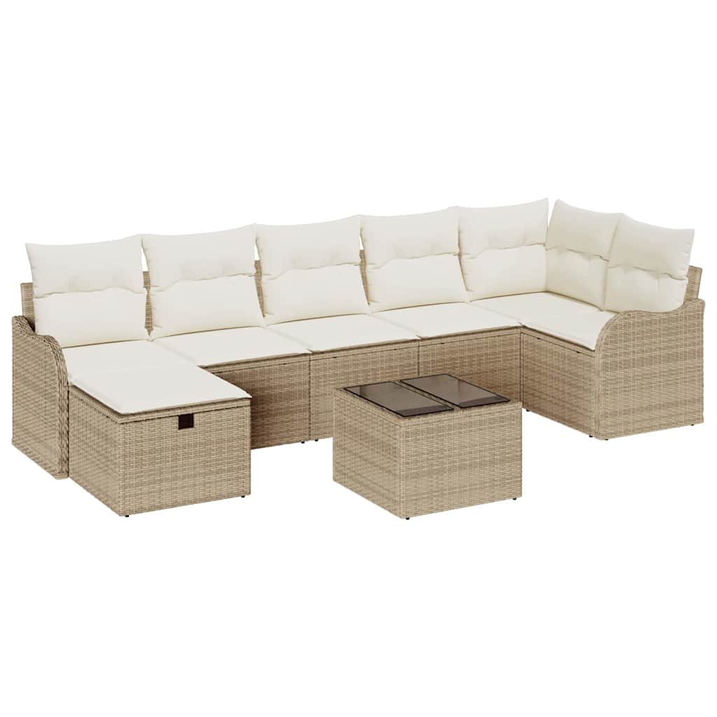 Havesofa Sæt med pude med opbevaring 8 pcs Beige Poly rattan
