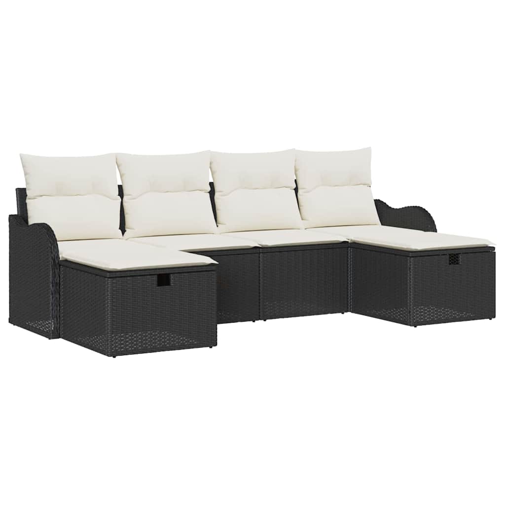 Havesofa Sæt med pude med opbevaring 6 pcs Sort Poly rattan