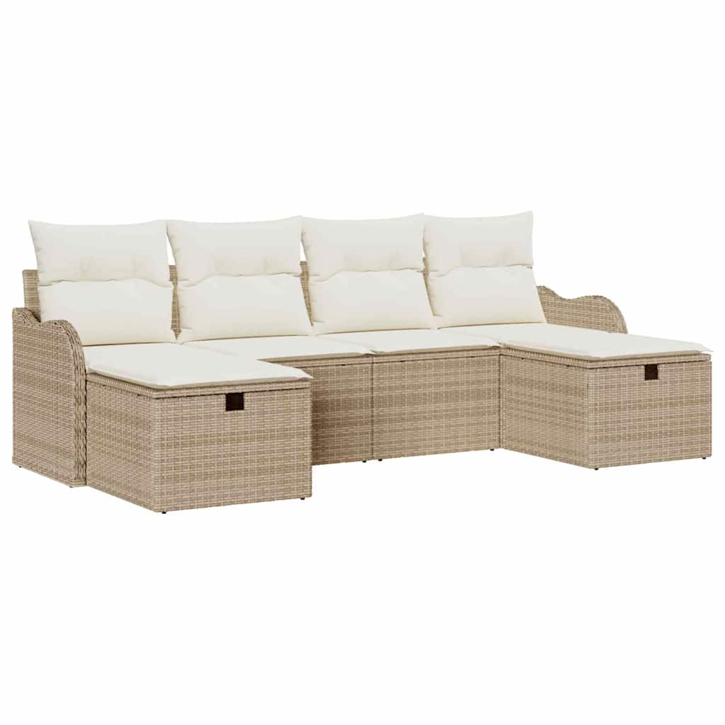Havesofa Sæt 6 stk. Beige polyrattan