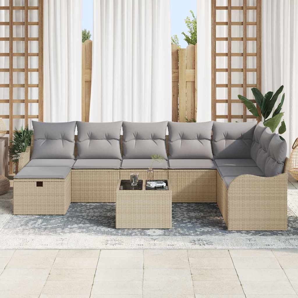 Havesofa Sæt 9 stk. Beige polyrattan