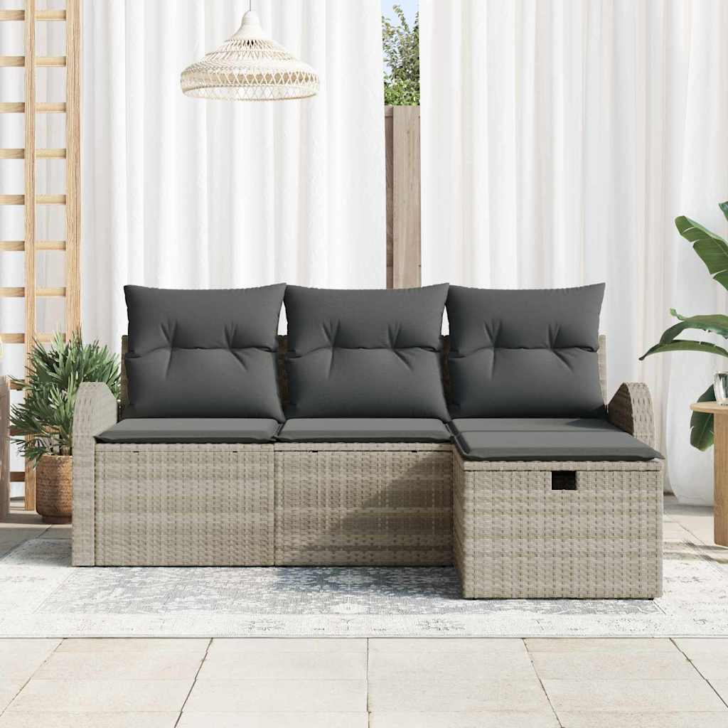 Havesofa Sæt 4 stk. Lysegrå polyrattan