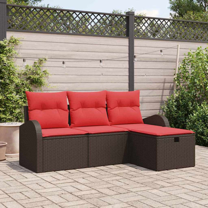 Havesofa Sæt med pude med opbevaring 4 pcs Brun polyrattan
