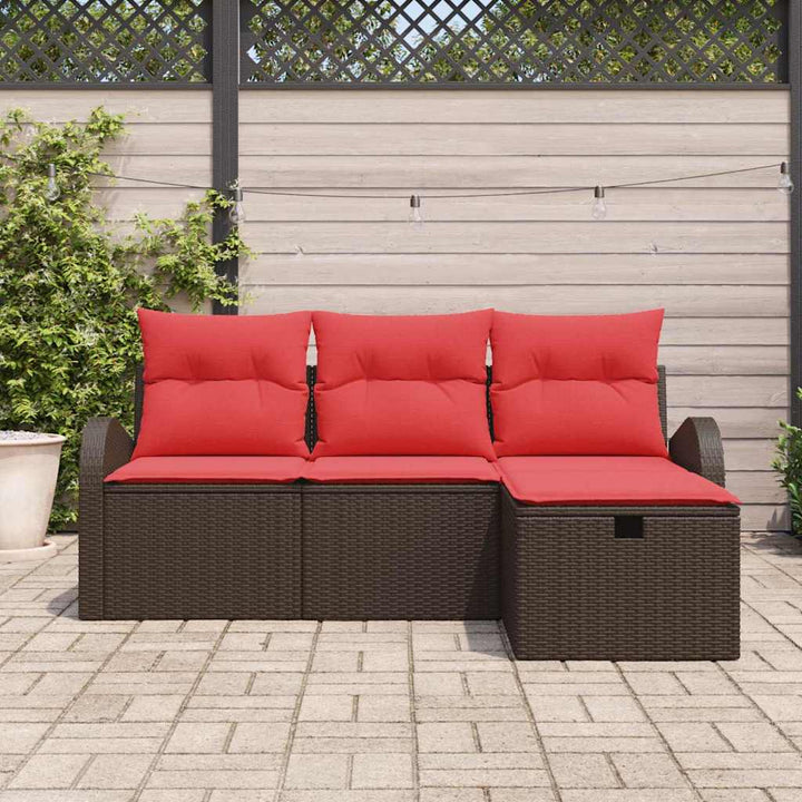 Havesofa Sæt med pude med opbevaring 4 pcs Brun polyrattan