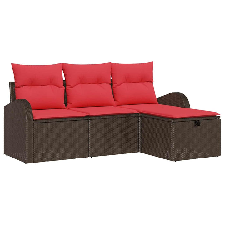 Havesofa Sæt med pude med opbevaring 4 pcs Brun polyrattan