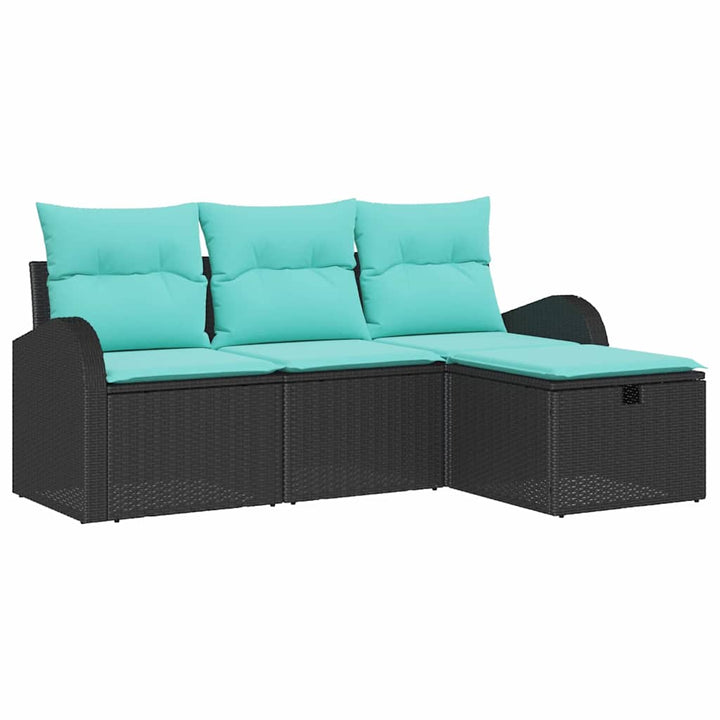 Havesofa Sæt med pude med opbevaring 4 pcs Sort polyrattan