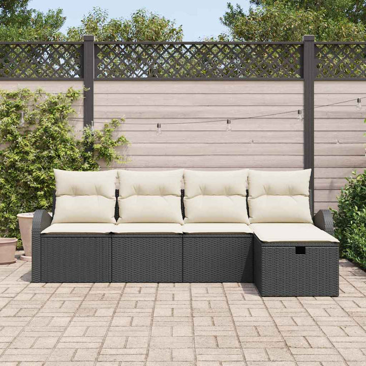 Havesofa Sæt med pude med opbevaring 5 pcs Sort Poly rattan