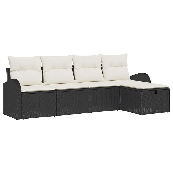 Havesofa Sæt med pude med opbevaring 5 pcs Sort Poly rattan