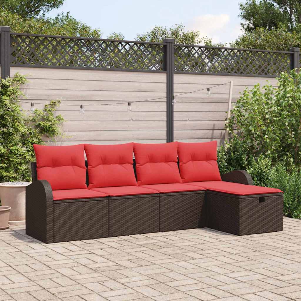 Havesofa Sæt med pude med opbevaring 5 pcs Brun polyrattan