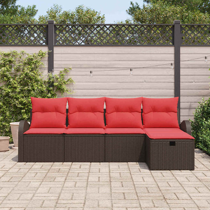 Havesofa Sæt med pude med opbevaring 5 pcs Brun polyrattan