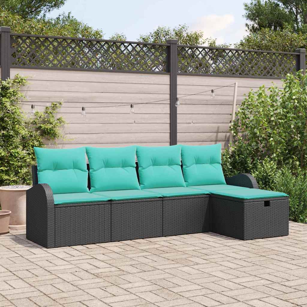 Havesofa Sæt med pude med opbevaring 5 pcs Sort Poly rattan