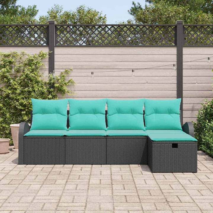 Havesofa Sæt med pude med opbevaring 5 pcs Sort Poly rattan