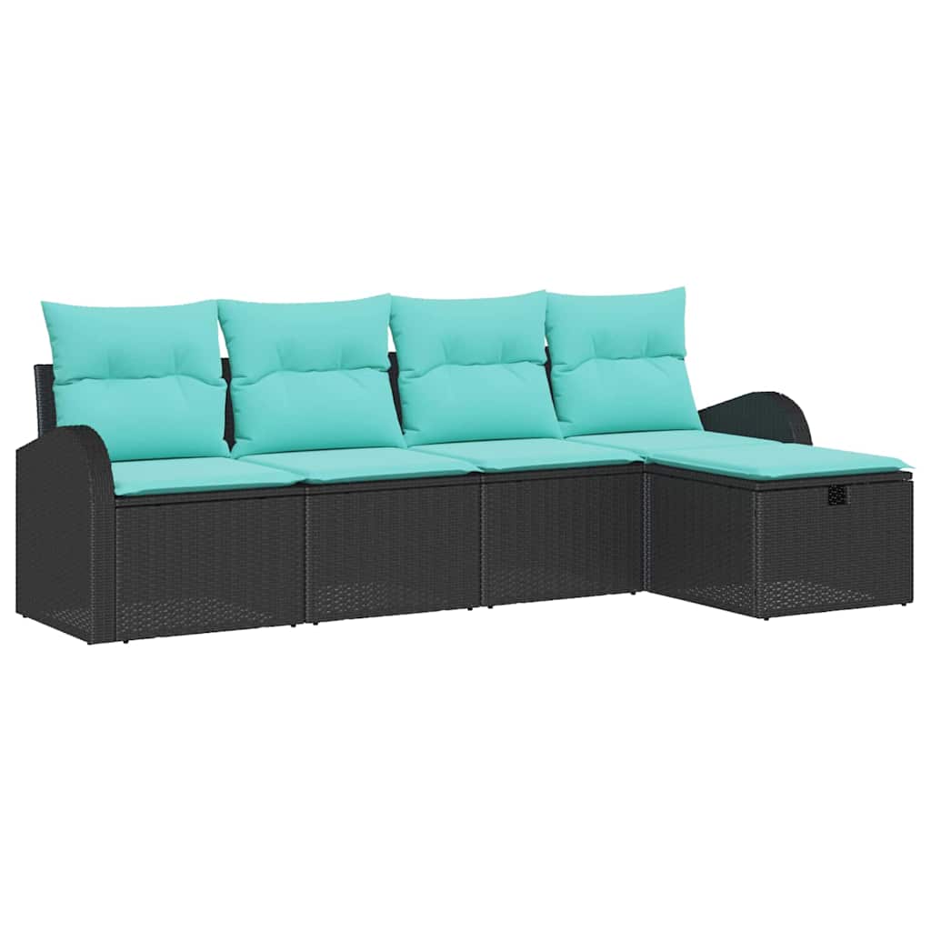 Havesofa Sæt med pude med opbevaring 5 pcs Sort Poly rattan