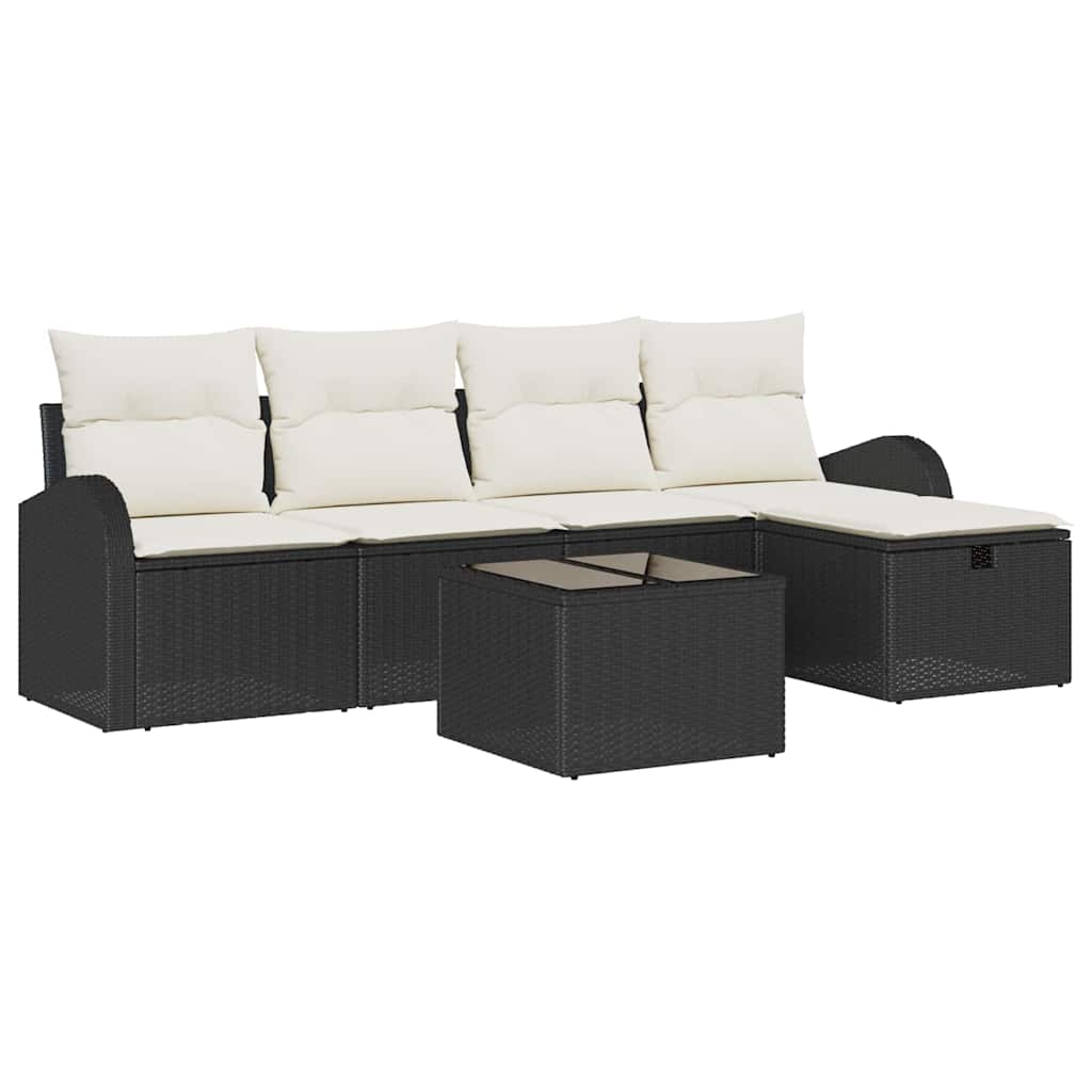 Havesofa Sæt med pude med opbevaring 6 pcs Sort Poly rattan
