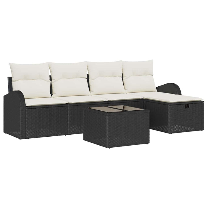 Havesofa Sæt med pude med opbevaring 6 pcs Sort Poly rattan