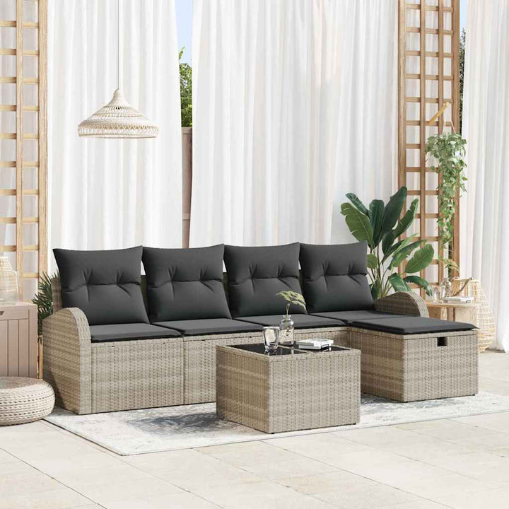 Havesofa Sæt 6 stk. Lysegrå polyrattan