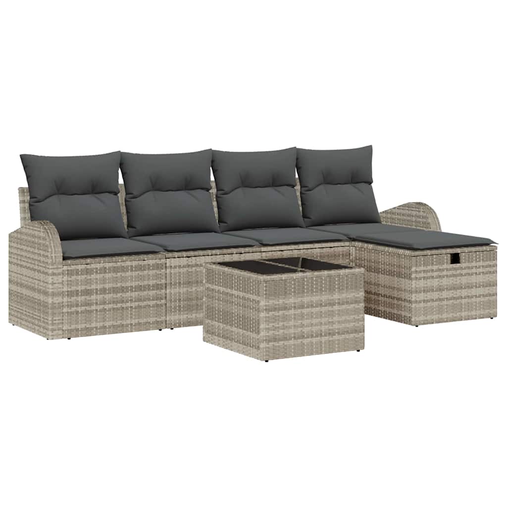 Havesofa Sæt 6 stk. Lysegrå polyrattan