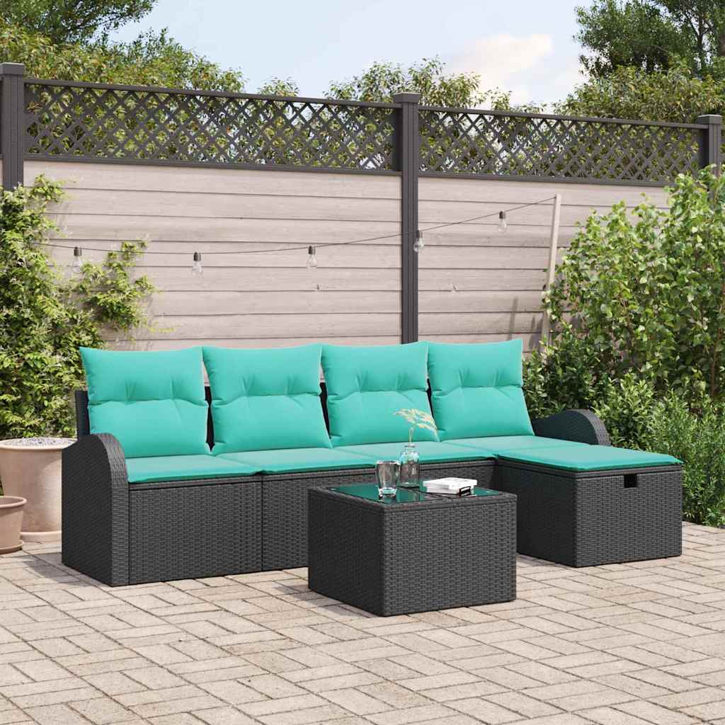 Havesofa Sæt 6 stk. Sort polyrattan