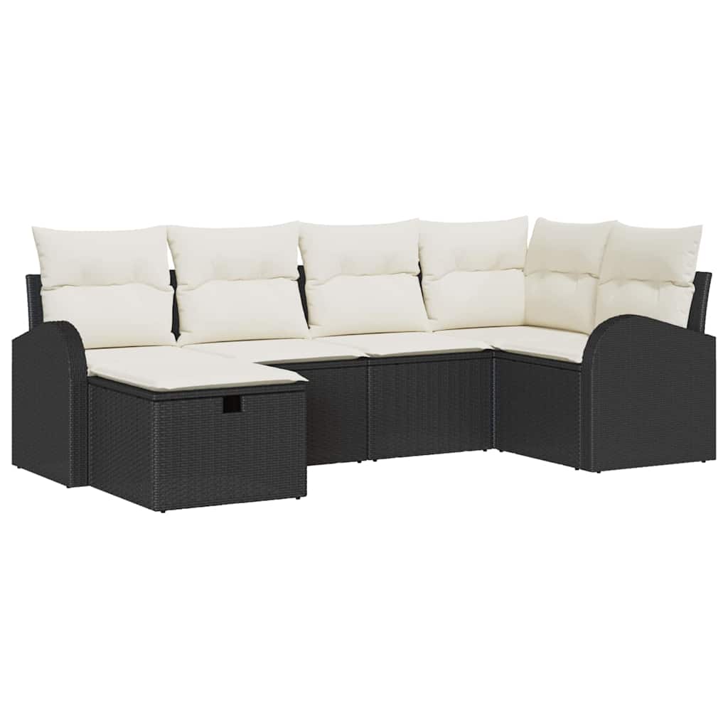Havesofa Sæt med pude med opbevaring 6 pcs Sort Poly rattan