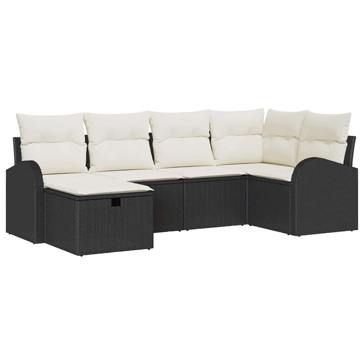 Havesofa Sæt med pude med opbevaring 6 pcs Sort Poly rattan