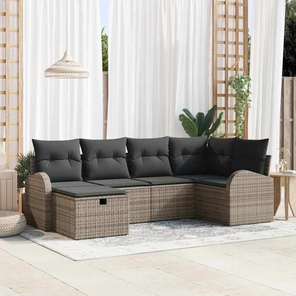 Havesofa Sæt 6 stk. Grå polyrattan