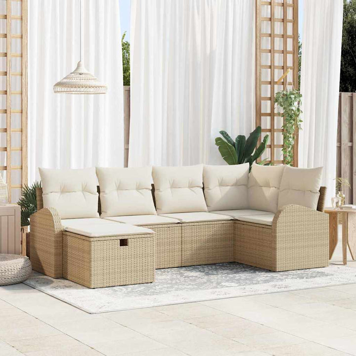 Havesofa Sæt med pude med opbevaring 6 pcs Beige Poly rattan