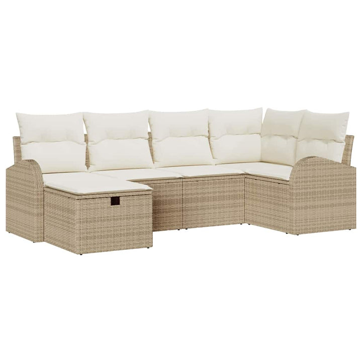 Havesofa Sæt med pude med opbevaring 6 pcs Beige Poly rattan