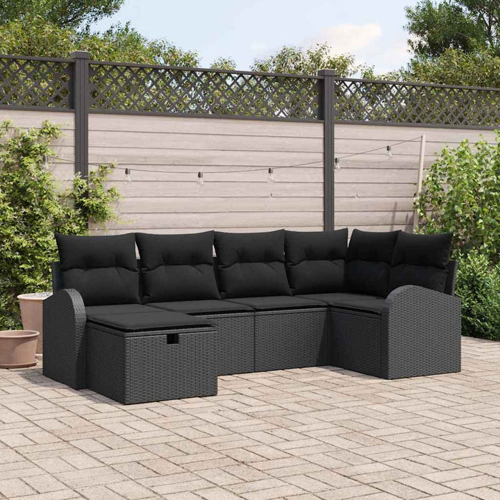 Havesofa Sæt 6 stk. Sort polyrattan