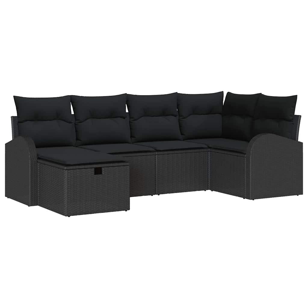 Havesofa Sæt 6 stk. Sort polyrattan