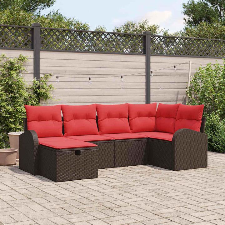 Havesofa Sæt med pude med opbevaring 6 pcs Brun polyrattan