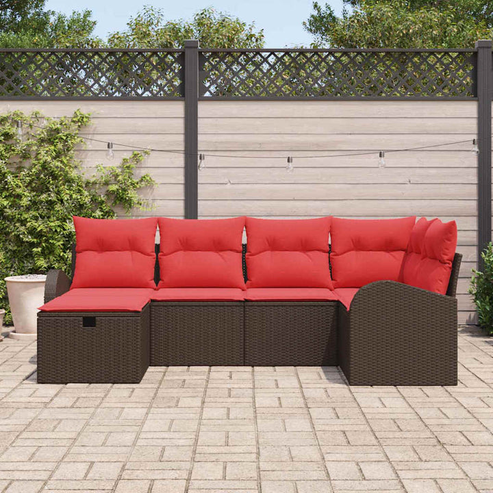 Havesofa Sæt med pude med opbevaring 6 pcs Brun polyrattan