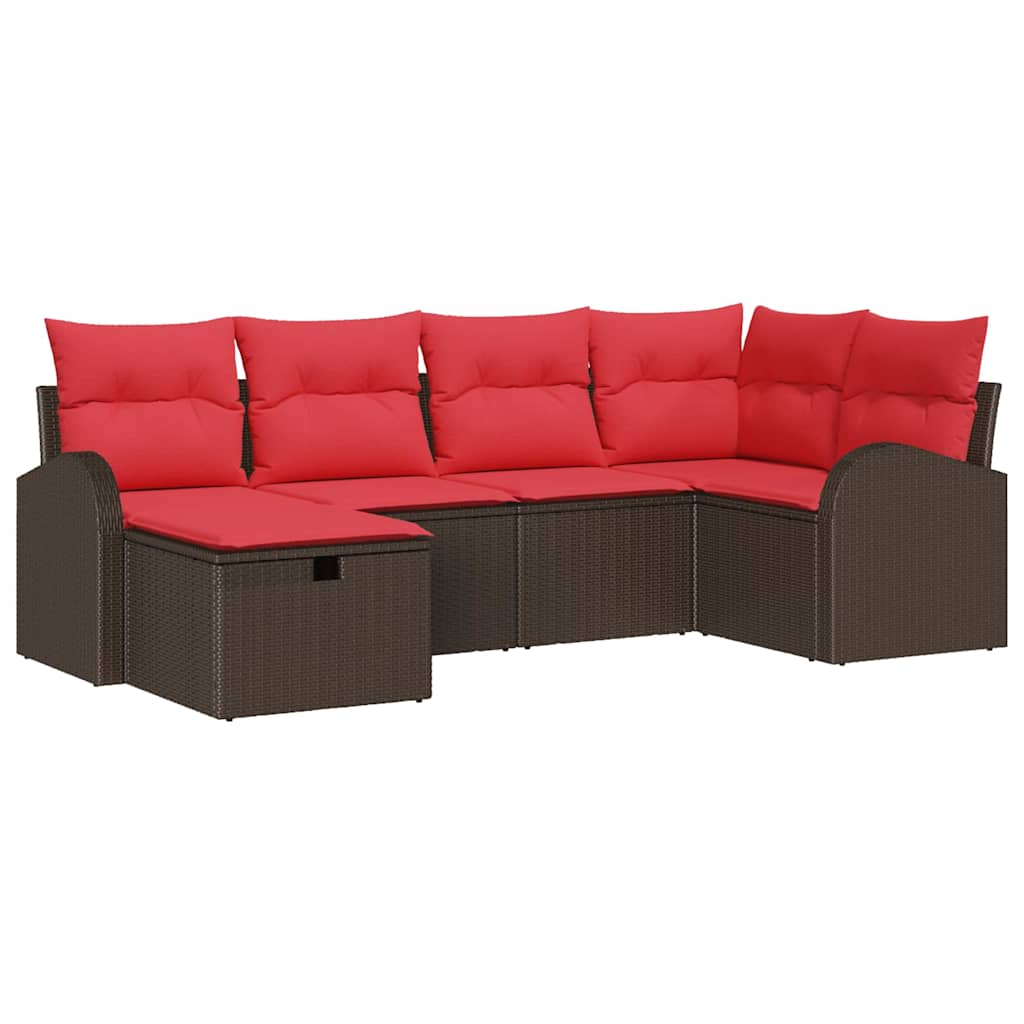 Havesofa Sæt med pude med opbevaring 6 pcs Brun polyrattan