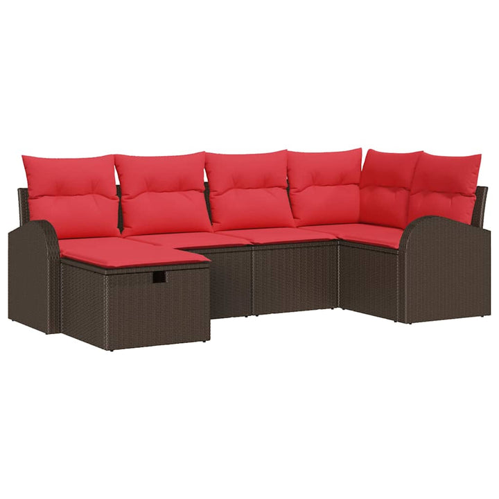Havesofa Sæt med pude med opbevaring 6 pcs Brun polyrattan