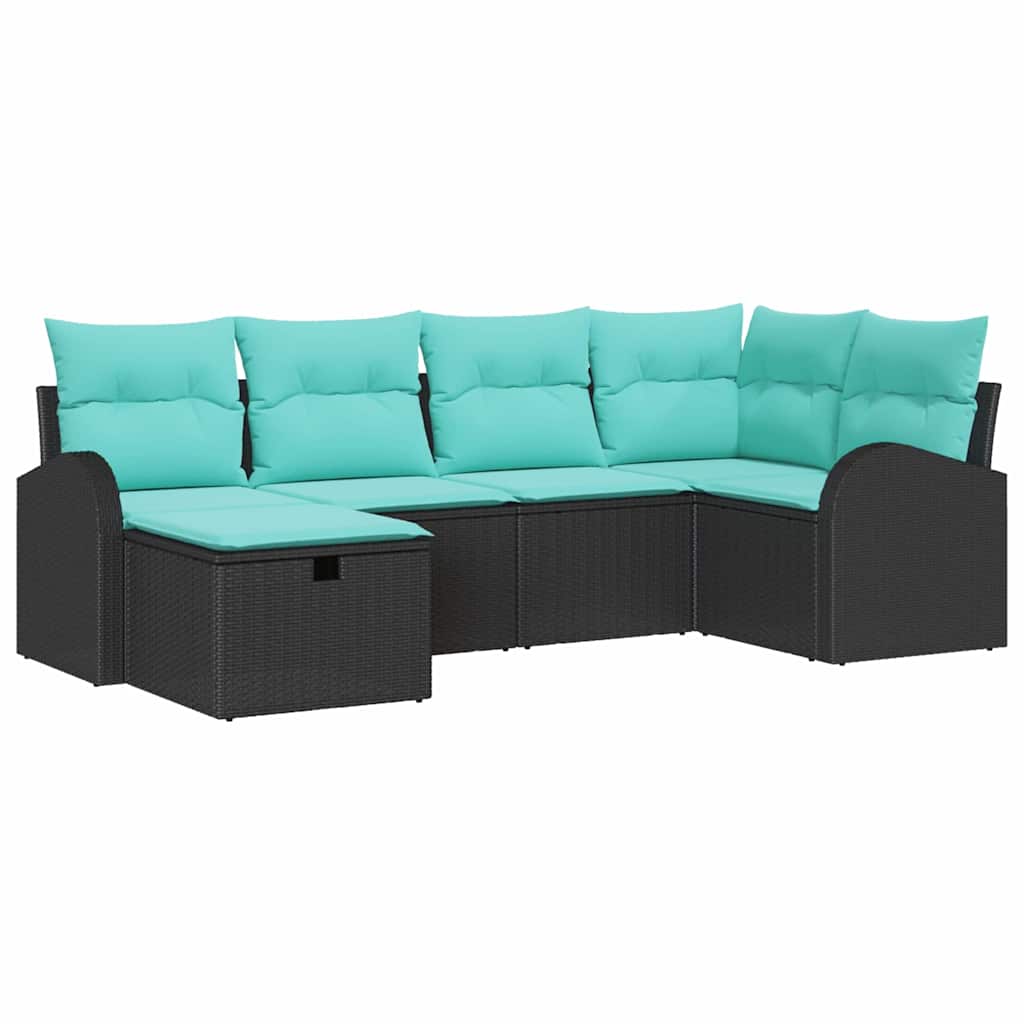 Havesofa Sæt med pude med opbevaring 6 pcs Sort polyrattan