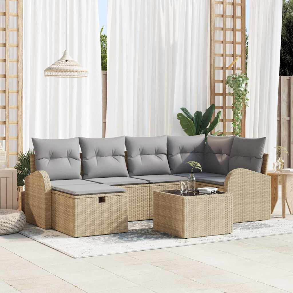 Havesofa Sæt 7 stk. Beige polyrattan