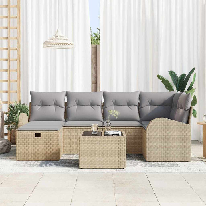 Havesofa Sæt 7 stk. Beige polyrattan