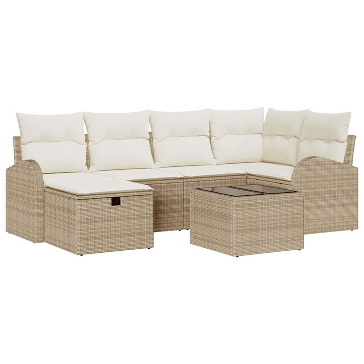 Havesofa Sæt med pude med opbevaring 7 pcs Beige Poly rattan