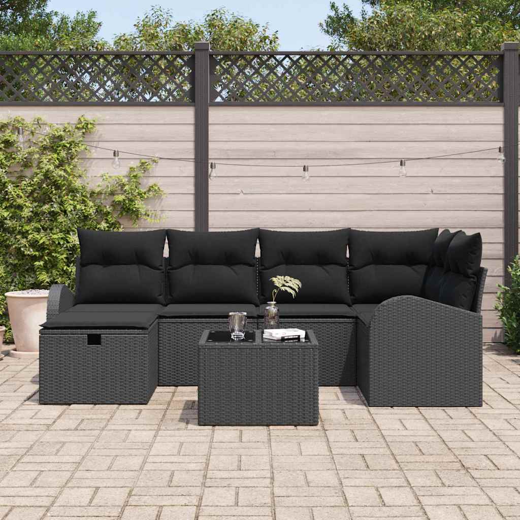Havesofa Sæt 7 stk. Sort polyrattan