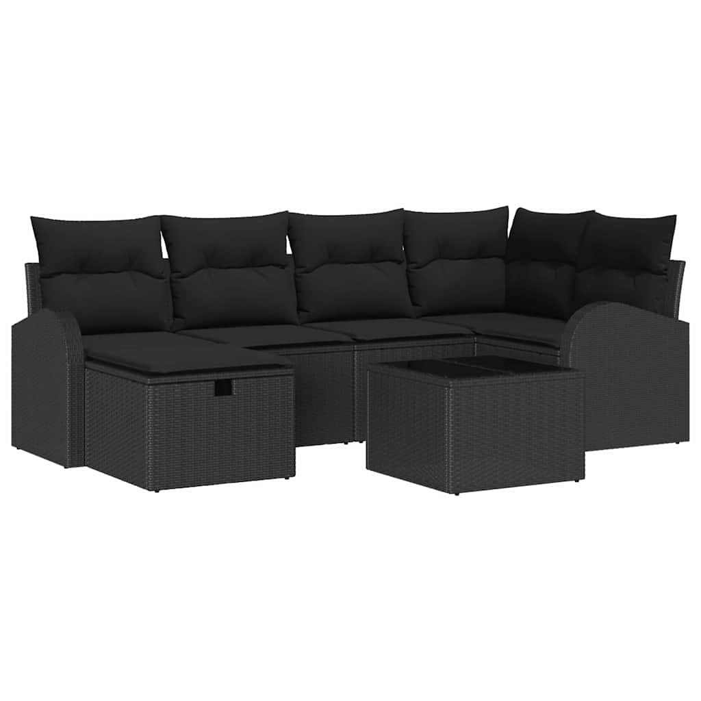 Havesofa Sæt 7 stk. Sort polyrattan