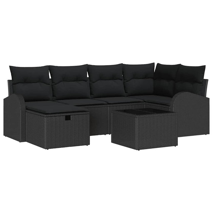 Havesofa Sæt 7 stk. Sort polyrattan