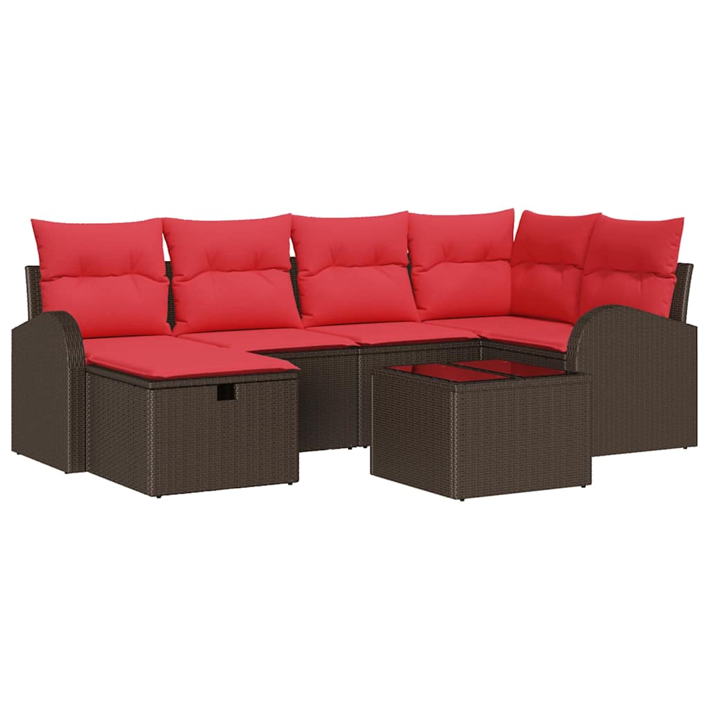 Havesofa Sæt med pude med opbevaring 7 pcs Brun polyrattan