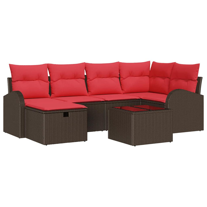 Havesofa Sæt med pude med opbevaring 7 pcs Brun polyrattan