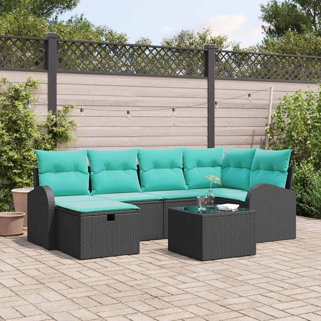 Havesofa Sæt 7 stk. Sort polyrattan